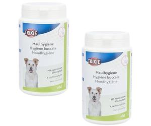 TRIXIE Hygiène buccale | Pack Double | 2 x 220 g | Peut contribuer à l'hygiène buccale des Chiens | Peut être utile pour prévenir la Mauvaise haleine et Le tartre | avec chlorophylle