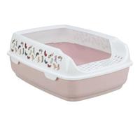 Trixie Litter Box Delio With Rim Printed Light Pink/White (bac à litière Delio avec bordure imprimée rose clair/blanc)