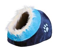TRIXIE Cave à câlins Minou, 35 × 26 × 41 cm, 36309, bleu foncé/bleu, peluche douce, rembourrage mousse, fond antidérapant, coussin réversible