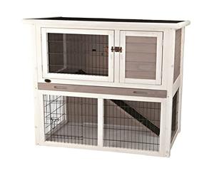 TRIXIE Natura Clapier Simple avec enclos 2 étages avec Rampe et Toit à charnière Plate pour Lapins ou cochons d'Inde Gris Taille M