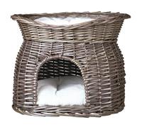 Trixie Panier en osier avec toit de repos et coussin Gris