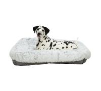 TRIXIE Panier pour Chien Harvey 100 × 75 cm en Gris/Blanc-Noir - Coussin Douillet avec Peluche à Longs Poils - Panier pour Chiens de Taille Moyenne - antidérapant et Lavable