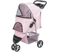 TRIXIE Poussette pliable pour chats et chiens, chariot de transport pour animaux de compagnie avec housse météo, panier de rangement, porte-gobelet, rose