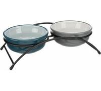 Trixie Set de bols en céramique sur pied en métal, 2 × 0,25 l/ø 13 cm, essence/gris