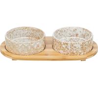 Trixie Ensemble gamelle pour chiens céramique bambou Blanc/Naturel 2 x 800 ml 39 x 8 x 20 cm