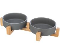 Trixie Set de gamelles en céramique/bois - gris/naturel