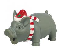 Trixie Xmas PIG - Cochon de Noël en latex, 16 cm, polyester, gris