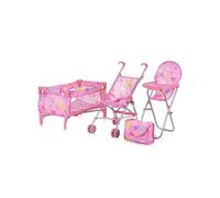 TRIXY Ensemble 3en1 pour poupée Poussette pliable avec sac à langer Chaise haute Lit parapluie jouet enfant 3-6 ans Coeurs