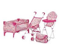 TRIXY Ensemble 3en1 pour poupée Poussette pliable avec sac à langer Chaise haute Lit parapluie jouet enfant 3-6 ans Licorne