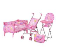 TRIXY Ensemble 3en1 pour poupée Poussette pliable avec sac à langer Chaise haute Lit parapluie jouet enfant 3-6 ans Coeurs