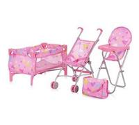 TRIXY Ensemble 3en1 pour poupée Poussette pliable avec sac à langer Chaise haute Lit parapluie jouet enfant 3-6 ans Coeurs