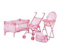 TRIXY Ensemble 3en1 pour poupée Poussette pliable avec sac à langer Chaise haute Lit parapluie jouet enfant 3-6 ans Étoiles