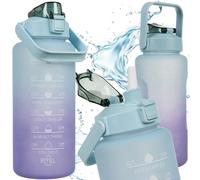 TRIZAND 24496 Bouteille d'eau de motivation avec marqueur de temps et paille 2 l Bouteille de sport pour l'école, le travail, la salle de sport, les activités de plein air