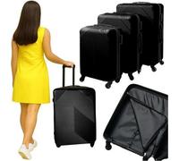 TRIZAND Set de valises 3 pièces - Valises à coque dure en noir - Trolley avec 4 roulettes, serrure à combinaison, bagage à main, moyen & grand - Set de valises de voyage ABS 26661