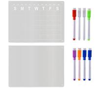Trjgtas Lot de 2 calendriers magnétiques acryliques pour réfrigérateur, tableau effaçable à sec, planificateur réutilisable avec 8 marqueurs effaçables à sec.