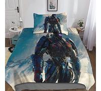 Trjgtas Optimus Prime Housses De Couettes Parure De Lit 2 Pièces en Microfibre avec Impression 3D Housse De Couette Setit Fermeture Éclair Et Taie d'oreiller Single（135x200cm）