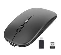 Trjgtas Souris optique rechargeable, 2,4 G, ultra silencieuse avec récepteur USB et type C, pour ordinateur portable, noir