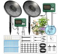 TRJZWA Kit D'irrigation Automatique Solaire, 2 Paquet 2200mAh Système Programmateur Arrosage Automatique,Kit Arrosage Goutte à Goutte avce 15 Goutteurs pour Vacances Balcon Jardin de Plantes en Pot