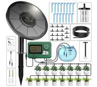 TRJZWA Kit d'Irrigation Goutte à Goutte Solaire 2200mAh, Système 15m | Programmateur Automatique avec 15 Goutteurs pour Balcon, Pot de Fleur, Plantes, Terrasse, Serre, Extérieur, Idéal Vacances