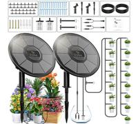 TRJZWA Paquet de 2 Kit Arrosage Automatique Solaire, 2200mAh Arrosage Automatique Systeme, Programmateur Arrosage Solaire Exterieur pour Pot Fleur avec 15M Tuyau Arrosage et Détection Du Niveau D'eau