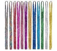 TRKETK 12 Pièces Extensions de Cheveux de Couleur, 37 Pouces Extension de Cheveux à Paillettes Cheveux de Fée 12 Couleurs Tinsel de Cheveux de Brins 1200 Mèches pour Femmes Filles Fête Cosplay