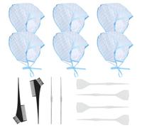 TRKETK 14 Pièces Kit de Mise en Évidence des Cheveux, 6 Pièces Capuchon de Glaçage Jetable avec 4 Aiguilles à Crochet en Plastique 2 Crochets et 2 Brosses de Coloration des Cheveux pour Salon Coiffure