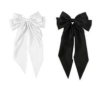 TRKETK 2 Pièces Arcs à Cheveux Grand Pinces, à Cheveux en Satin Doux et Soyeux Pour Saint-Valentin Fête Femmes et Fille Longue Queue Français Ruban Lolita Accessoires de Coiffure (Noir+Blanc)