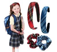 TRKETK 2 Pièces Bandeaux Tartan, Vintage Alice à Carreaux écossais Serre Têtes Bandeau à cheveux en tissu tartan avec Chouchous Tartan pour Cheveux pour Femmes et Filles (Rouge + Bleu)