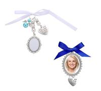 TRKETK 2 Pièces Breloques Photo pour Bouquet de Mariage, Bouquet de Mariage Personnalisé avec Photo Lacy Oval Cadre Charme de Mariée DIY Pin Broche vous Êtes Toujours Dans Mon Cœur (Argent)