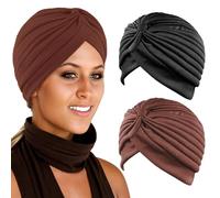 TRKETK 2 Pièces Onnet Chimio Femme, Plissé Chapeau de Perte de Cheveux Turban Enveloppement de Tête Doux Bonnet Bandana Cheveux Femme Extensible pour la Perte de Cheveux du Patient Cancéreuse