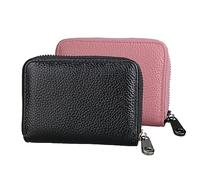 TRKETK 2 Pièces Porte-Cartes de Crédit, Portefeuilles en Cuir pour Cartes de Crédit avec Zip 11 Emplacements pour Cartes Crédit Portefeuille Blocage RFID pour Hommes et Femmes (Noir + Rose)