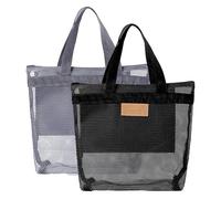 TRKETK 2 Pièces Sac de Plage en Maille Filet, Sac de Douche en Maille Portable Sac de Douche à Séchage Rapide Sacs de Rangement Multifonction pour les Voyages la Salle de Sport la Natation (Gris/Noir)