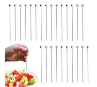 TRKETK 25 Pièces Bâtonnets à Cocktail en Acier Inoxydable, Pics à Cocktail Brochettes de Boissons en Métal Réutilisables Ensemble de Pics à Boisson aux Olives Bâtonnets de Fruits en Métal (Argent)
