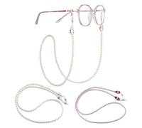 TRKETK 3 Pièces Chaîne de Lunettes en Perles, Cordon de Cou Antidérapant pour Lunettes de Soleil, Sangle de Retenue en Perles d'Imitation