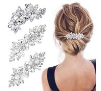 TRKETK 3 Pièces Clips de Cheveux de Mariée Strass, Coiffe de Mariage Pince à Cheveux Argentée Cristal Perle Pinces à Cheveux Cristal Fleur Barrettes à Cheveux pour Mariée et Demoiselle d'Honneur