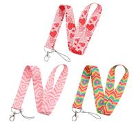 TRKETK 3 Pièces Cordons d'Identification en Forme de Cœur, Joli Porte-Clés Esthétique Style Preppy Amour Cœur Cordon pour Enseignant Infirmière Étudiants (Rose + Rouge + Couleur Arc-en-Ciel)