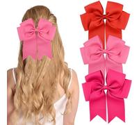 TRKETK 3 Pièces Pince à Cheveux Nœud, Barrettes À Noeuds Vintage Barrettes Pinces à Cheveux en Satin Nœud 15 cm Barrettes Françaises Accessoires pour femmes et filles (Rouge, Rose, Rose Rouge)
