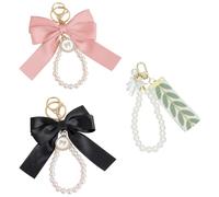 TRKETK 3 Pièces Porte-Clés Nœud Papillon Perles pour Femmes Élégant Esthétique Breloque de Sac Mignon Pour Voiture Pratique et Stylée Adapté pour Clés Travaux Manuels Sac à Main Cadeaux