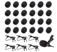 TRKETK 30 Pièces Kit de Remplacement de Microphone à Revers, 24 Pièces de Protection en Mousse pour Mini Casque 6 Pinces à Cravate Pare Brise de Microphone pour Micro Cravate Micro Casque (Noir)