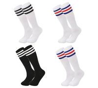 TRKETK 4 Paires de Chaussettes de Football pour Enfants, Chaussettes Athlétiques à Rayures Genoux Enfants Chaussettes Hautes Chaussettes d'Entraînement Respirantes pour Garçons et Filles de 3 à 9 Ans