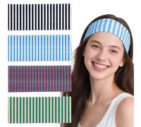TRKETK 4 Pièces Bandeau Large Cheveux Femme Mode Antidérapant Headband à Rayures Bandeaux Élastiques Sportifs Respirant et Résistant pour Running Sport Yoga Fitness Cyclisme Exercice