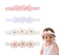 TRKETK 4 Pièces Bandeaux à Fleurs en Ruban Gros-Grain pour Enfants Bandeau de Fleurs en Mousseline Tête de Fleur en Dentelle Mignonne et à la Mode pour les Fêtes Les Photos et Les Mariages