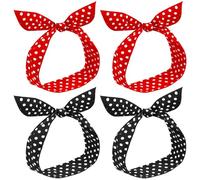 TRKETK 4 Pièces Bandeaux à Pois Rouges, Twist Bow Bandbands Mignon pois à pois arc cordon Boho Bandeau d'Oreille de Lapin Vintage Vintage Accessoires de Cheveux de Filles Idéal pour Fêtes, Soirées