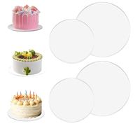 TRKETK 4 Pièces Disque Gateau Acrylique Patisserie, Planches à Gâteaux Rondes Cake Board Transparent Réutilisable Bases de Gâteau Circulaires de 15/20 cm pour la Cuisson de Desserts et d'Artisanat DIY