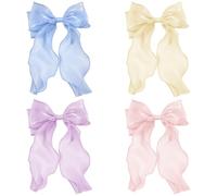TRKETK 4 Pièces Épingle à Cheveux à Gros Nœud, Grande Pince à Cheveux Longue Queue Ruban Français Élégante Nœud en Soie pour l'École, Les Mariages, Les Fêtes Et le Style Quotidien (Multicolore)