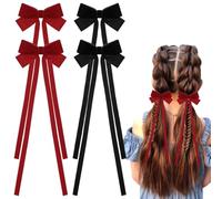 TRKETK 4 Pièces Pince à Cheveux Nœud Longs Satin Ruban Style Vintage Accessoires de Cheveux élégants Jolie Antidérapantes pour Femmes Fêtes et Quotidien Accessoires de Barrette de Noël