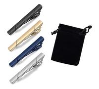 TRKETK 4 Pièces Pinces à Cravate pour Homme Style Long avec 1 Pince à Cravate Sac de Rangement Pince à Cravate Tendance Pince à Cravate Cuivre Épingles à Cravate pour Fête de Mariage Affaires