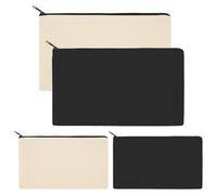 TRKETK 4 Pièces Pochette Tissu Zippée, Trousse de Maquillage en Toile Pochettes Trousse Maquillage DIY Vierge Toile Trousse de Rangement en Tissu pour Graffiti, Impression (Noir + Beige)