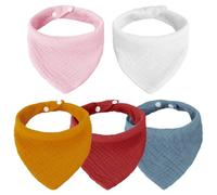 TRKETK 5 Pièces Bavoirs pour Bébé, Bavoirs Bébé Bandana Bavoirs Bebe Triangle avec 2 Bouton Réglable Bavoirs en Coton Doux et Absorbants pour Garçons Filles Alimentation de Dentition