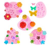 TRKETK 5 Pièces Moule Silicone Fleur, DIY Chocolat Fondants Moule à Fleurs de Marguerite 3D Réutilisable pour Bonbons Gelée Gâteau Savon Cire Argile Décoration